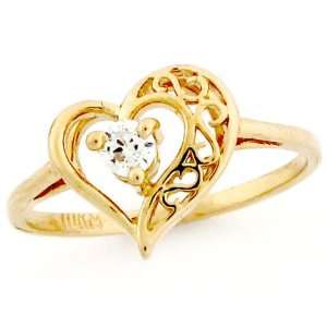  10K Solid Yellow Gold Heart Shape CZ Promise Ring Jewelry