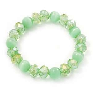  Light Green Glass Bead Flex Bracelet   18cm Length 