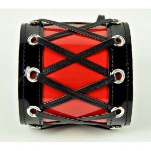   Red Black Wristband Goth Lace up Pvc Vamp Metal Leather Rock Dead