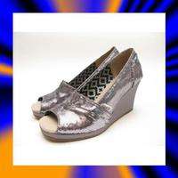 WOMENS TOMS SEQUINS WEDGE PEWTER  
