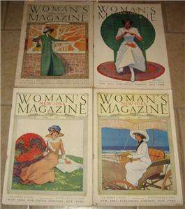 Lot of 4 1911 NEW IDEA WOMANS MAGAZINE Color Fashion Prints, Coca 