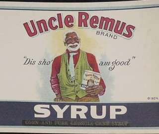 Original Uncle Remus Syrup Can Label Robinson Cairo,Ga.  