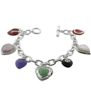   : Sterling Silver 8 Inch Multi Gemstone Heart Charm Bracelet: Jewelry