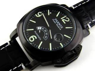 063p PARNIS 44MM MILITARY POWER RESERVE AUTO PVD WATCH  