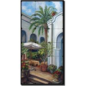 Capri Palm Cafe by Joanne Morris   Tumbled Marble Tile Mural 36 x 18 