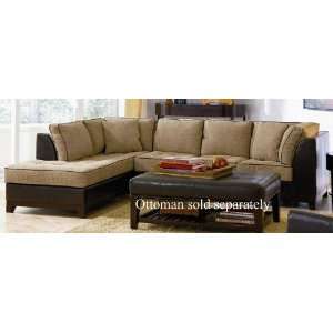  Sectional Sofa with Tufted Seat Beige Chenille Dark Brown 
