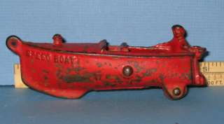 SPEED BOAT TOY CAST IRON W/ MAN ALL ORIGINAL RED CI163  