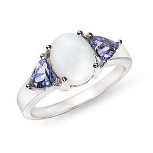   Carat Opal and Trillion Cut Iolite 14K White Gold Ring: Jewelry