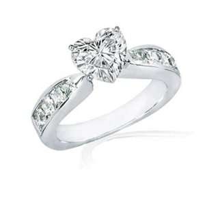 50 Ct Heart Shaped Diamond Tapered Engagement Ring Channel Set 14K 