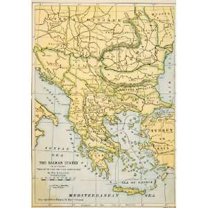   Turkey Bulgaria Macedonia Serbia Bosnia Map   Original Lithograph