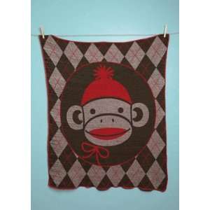 Sock Monkey Argyle Jr. Throw Made in USA Baby Blanket