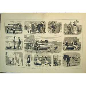   Sketches Sea Side 1879 Romance Dog Boats Family Beach: Home & Kitchen
