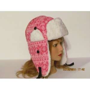    Pink/White Snowflake Foux Fur Bomber Hat Cap: Everything Else