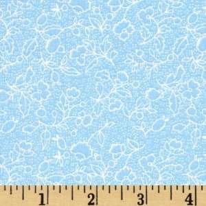  44 Wide Positively Pastel Scattered Flowers Blue Fabric 