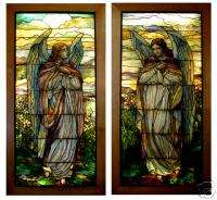 Awesome Pair of 8H Stained Glass Tiffany Angel Windows  