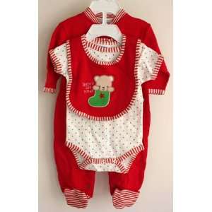 Bon Bebe Babys First Christmas Infant Sleep n Play, Bodysuit and Bib 