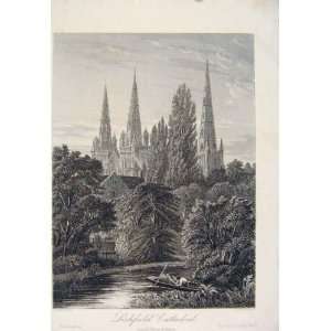  Lichfield Cathedral Fine Art Antique Old Print England 