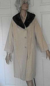 Lovely Vintage Cashmere Coat Light Tan Mink Collar B42  