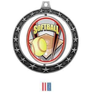 Hasty Awards Softball Spinner Medals M 7701 SILVER MEDAL / FLAG RIBBON 