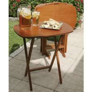  Lipper 5 Piece Cherry Snack Tables with Stand