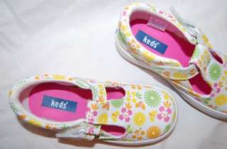 ! NEW KEDS DAPHNE FLOWER PRINTED White Leather T STRAP BABY TODDLER 