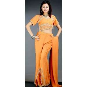  Coral Bell Bottom Suit with Beads and Sequins   Georgette 