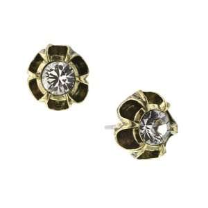  Bellissimo Flower Brass and Crystal Stud Earrings: Jewelry