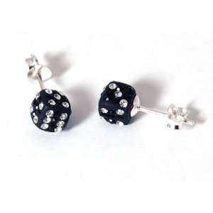    925 Silver Crystal Encrusted Black Dice Earrings by TOC: Jewelry