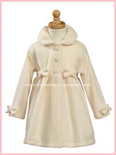 C296 Girls IVORY Warm Fleece Coat Jacket Holiday Buttons & Bows 2 4 6 