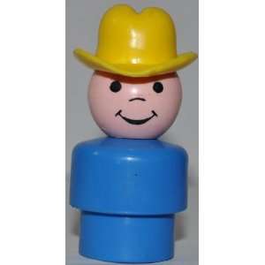 Vintage Little People Small Boy Cowboy (Yellow Hat & Blue Plastic Base 