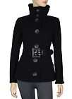 380 SOIA KYO Ladies Coat Jacket Small Black Wool Belted Button Front 