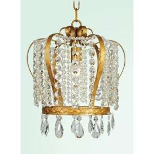 Bethel Su19   1 Light Clear Crystal Gold Frame Crown Pendant Fixture