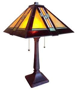 AMBER MISSION STAINED GLASS TABLE LAMP TIFFANY STYLE ht 22  