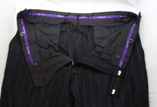NWT Ralph Lauren Purple Label Charcoal Pinstripe DB Suit ITALY   44 54 