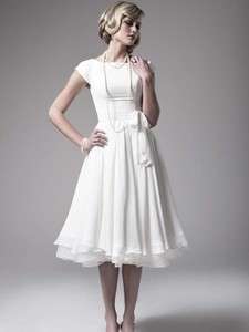   Custom Made Modest Cap Sleeve Chiffon Bateau Neckline Wedding Dress