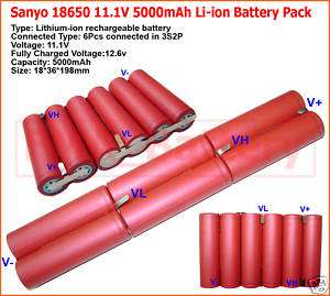 Sanyo 18650 2500mAh Li ion battery connected in 3S2P  
