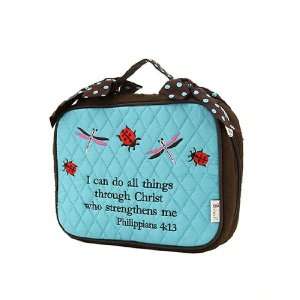  Quilted Philippians Bible Cover with Ladybug Print   Blue 