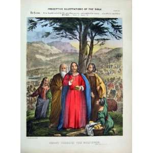  1870 Illustrations Bible Christ Feeding People Colour 