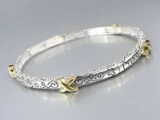 Designer Style Thin 4mm Silver Filigree Gold X Stretch Stackable 