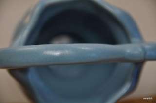 Weller Vintage Art Pottery Blue Cameo Handled Basket Vase #2 1930 1948 