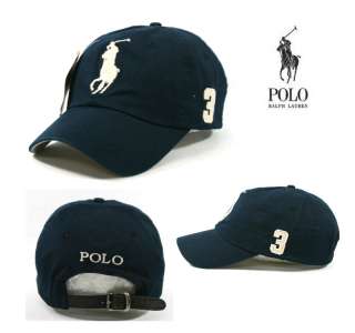 Polo Baseball Cap Golf Tennis Outdoor Hat Dark Blue with Beige Big 