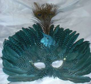 TEAL BLUE PEACOCK FEATHER MASK MASQUERADE BALL PARTY 831687000812 