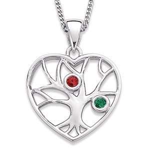   Silver Family Heart Birthstone Necklace   2 Birthstones: Jewelry