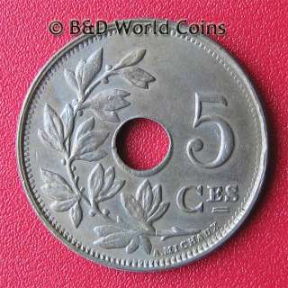 BELGIUM 1922 5 CENTIMES TONED XF BELGIQUE 19mm Cu Ni  