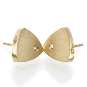  Triangle 18k Gold Earrings With A Small Diamond. Jewelry