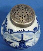 e112: Handpainted Delft Blue PEPPER POT with Silver Top  