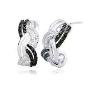   Sterling Silver Black and White Cubic Zirconia Hoop Earrings: Jewelry