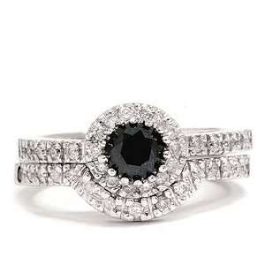    1.05CT Black Diamond Engagement Wedding 14K Ring Set: Jewelry