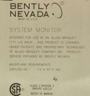 Bently Nevada 2201/02 02 System Monitor *GOOD PULL*  