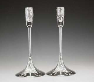 FRENCH SILVERPLATE DRAGONFLY CANDLESTICKS BY GALLIA  